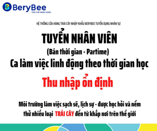 TUYỂN DỤNG NHÂN VIÊN BÁN THỜI GIAN ( PARTIME )